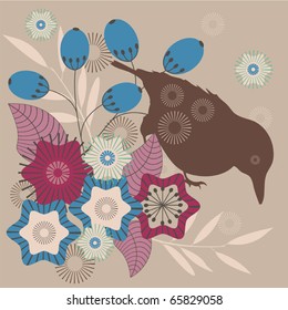 Floral and bird stylized seasonal vector background