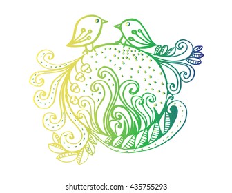 Floral and birds decorative frame in the shape on circle