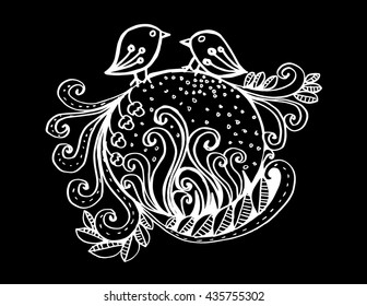 Floral and birds decorative frame in the shape on circle