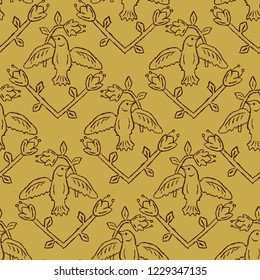 Floral Birds Seamless Vector Pattern.