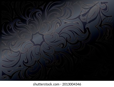 Floral black gradient wallpaper with stylized flowers and leafy patterns,dark background, vector illustration for covers, cards, ads, leaflets, labels, posters, banners and invitations