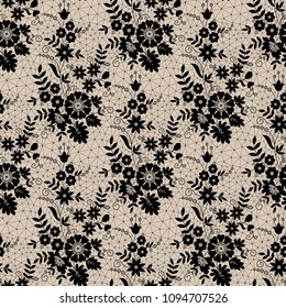 Floral black lace pattern on a beige background