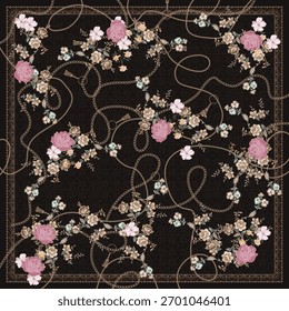 Diseño de bufanda de patrón negro floral