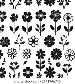  Floral black white background collection set