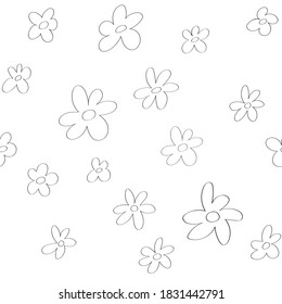 Floral black and white background. Imitation of a child's drawing. Vector graphics, drawing, flowers. For background, coloring, Wallpaper, illustration, fabric.