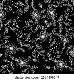 floral black and white background pattern design