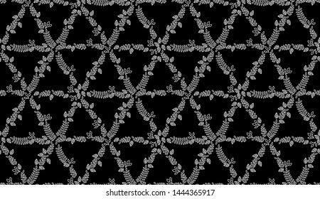 floral black and white hexagonal seamless pattern