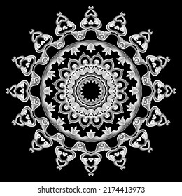 Floral black and white lines mandala pattern. Ornamental flowery vector background. Flourish line art round ornament. Beautiful flower. Decorative patterned backdrop. Ornate mandala design.