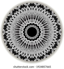 Floral black and white mandala pattern. Vector ornamental background. Decorative tribal ethnic backdrop. Greek line art tracery ornament. Abstract round flower with lines, greek key, meanders, frame.