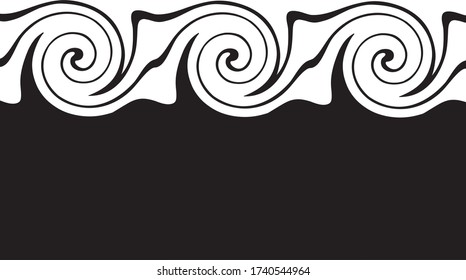 Floral black and white pattern of spirals and circles, geometric, modern style, seamless vector