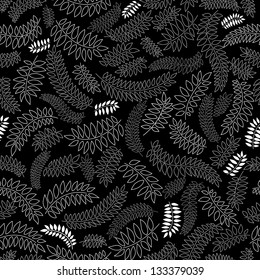 Floral black and white seamless background. Leaves silhouettes seamless pattern.