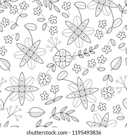 Floral black and white seamless pattern.