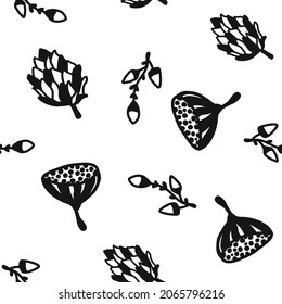 Floral black white seamless pattern vector version