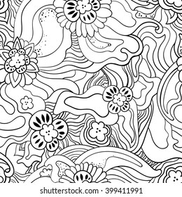 Floral black and white seamless pattern