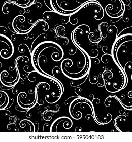 Floral black and white seamless pattern. Retro background for wrapper. Vector illustration