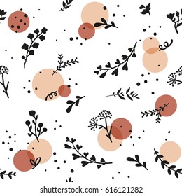 Floral black and white seamless pattern with colorful circles. EPS10 vector file organized in layers for easy editing