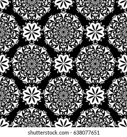 Floral black and white seamless pattern. Vector illustration