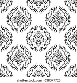 Floral black and white seamless pattern. Vector illustration