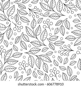 Floral black and white vector seamless pattern. Monochrome flower print.