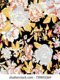 Floral black and yellow vector pattern design