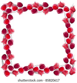 Floral blank frame with stylized red tulips