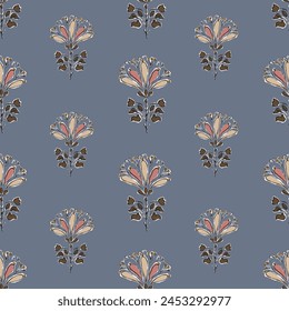 estampado de bloques florales, patrón étnico sin fisuras ikat diseño tradicional para el fondo, alfombra, Fondo de pantalla, ropa, envoltura, tela, Ilustración vectorial, estilo de bordado, Ajrakh, aleaciones de impresión batik