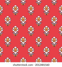 Floral block printed seamless pattern, traditional Indian ornament, vector