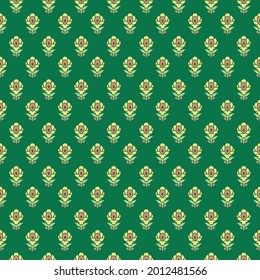 Floral block printed seamless pattern, traditional Indian ornament, vector