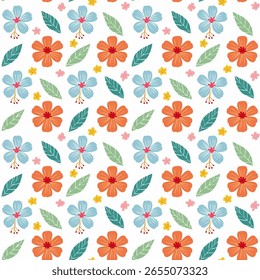 Floral Bloom Pattern with Orange and Blue Flowers