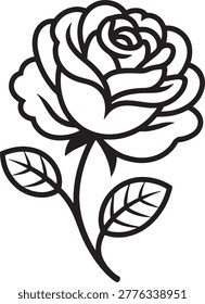 Floral bloom sketch, elegant rose outline, nature botanical drawing, garden plant art, romantic blossom stencil.