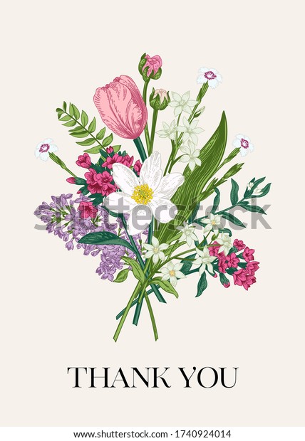 花が咲くブーケ ありがとうございます 植物学のベクターイラスト カラフル のベクター画像素材 ロイヤリティフリー