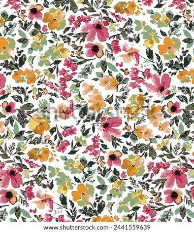 Floral blooming vector bright flower motif arrangement, full all-over textile design with red and yellow tone color illustration digital image printing factory