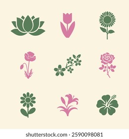 Floral and Blooms icons set. Editable vector icon. Perfect for web and app interfaces, presentations, info graphics, etc. 
