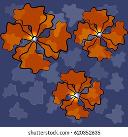 Floral blue background with orange flowers