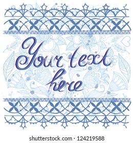 Floral blue background with russian lace/blue.
