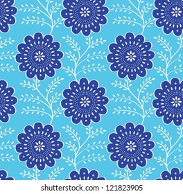 Floral Blue background\ Seamless Pattern with flowers\  High resolution vector image.