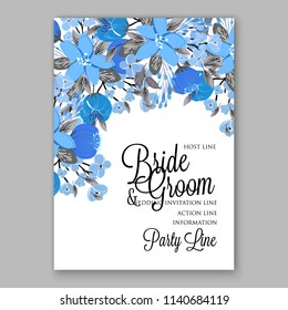 Floral blue flower wedding invitation or bridal shower card vector template peony anemone rose