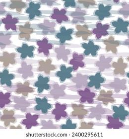 Floral in blue, green and orange.  Abstract floral seamless pattern. 
