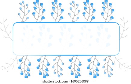 marco horizontal floral azul.vector.aislado en fondo blanco