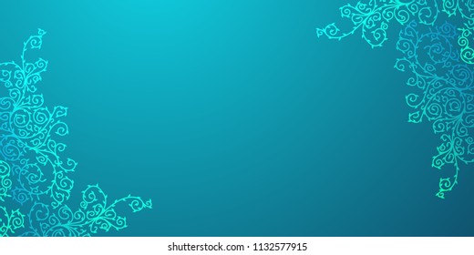 Floral blue ornament design. colorful swirls and leaves.