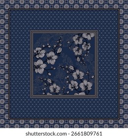 padrão azul floral design têxtil