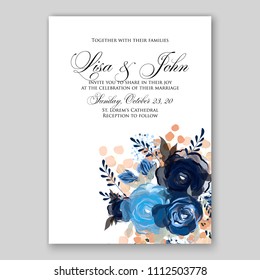 Floral blue rose wedding invitation vector card template printable background 