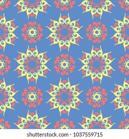 Floral blue seamless pattern. Bright background with colored flower elements for wallpapers, textile and fabrics
