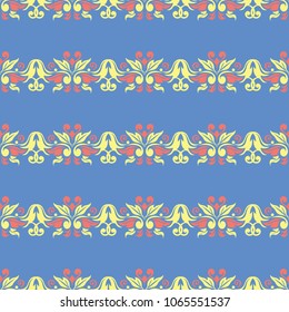 Floral blue seamless pattern. Bright background with colored flower elements for wallpapers, textile and fabrics