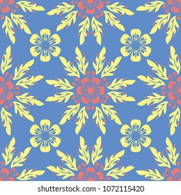 Floral blue seamless pattern. Bright background with colored flower elements for wallpapers, textile and fabrics
