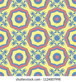 Floral blue seamless pattern. Bright background with colored flower elements for wallpapers, textile and fabrics