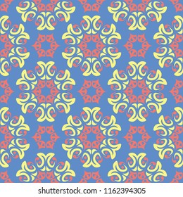 Floral blue seamless pattern. Bright background with colored flower elements for wallpapers, textile and fabrics