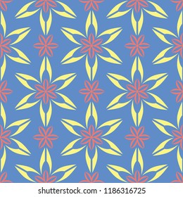 Floral blue seamless pattern. Bright background with colored flower elements for wallpapers, textile and fabrics