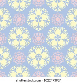 Floral blue seamless pattern. Colored background with beige and pink elements for wallpapers, textile and fabrics
