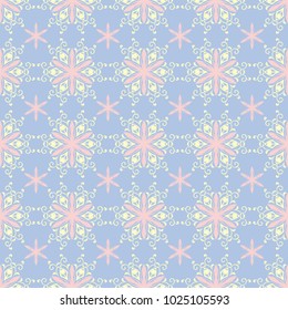 Floral blue seamless pattern. Colored background with beige and pink elements for wallpapers, textile and fabrics